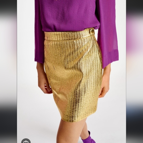NWT Essentiel Antwerp Cole Gold Metallic Skirt